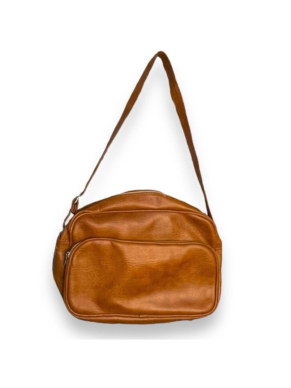 Fingerhut Messenger Bag Unisex Brown Faux Leather Zipper Pockets Shoulder Retro